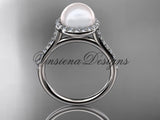Unique Platinum diamond pearl engagement ring VP10030 - Vinsiena Designs