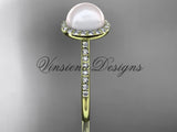 Unique 14kt yellow gold diamond pearl engagement ring VP10030 - Vinsiena Designs