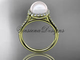 Unique 14kt yellow gold diamond pearl engagement ring VP10030 - Vinsiena Designs