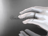 14kt white gold stackable, stacking ring, wedding band, midi ring, black enamel WB120016 - Vinsiena Designs