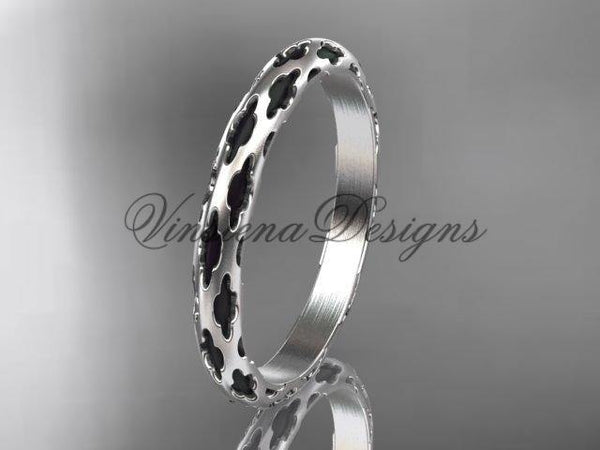 14kt white gold stackable, stacking ring, wedding band, midi ring, black enamel WB120018 - Vinsiena Designs