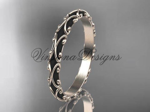 14kt rose gold stackable, stacking ring, wedding band, midi ring, black enamel WB120019 - Vinsiena Designs