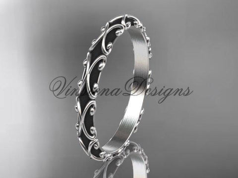 14kt white gold stackable, stacking ring, wedding band, midi ring, black enamel WB120019 - Vinsiena Designs