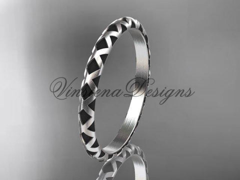 14kt white gold stackable, stacking ring, wedding band, midi ring, black enamel WB120022 - Vinsiena Designs