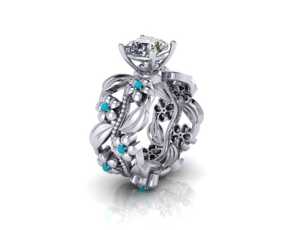 Special Order! Platinum Turquoise Ring with 2 carat moissanite. Size 7