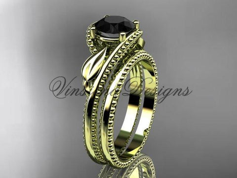 Unique 14kt yellow gold engagement ring set, Enhanced Black Diamond ADLR322S - Vinsiena Designs