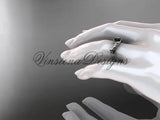 Unique Platinum diamond floral engagement ring, Enhanced Black Diamond ADLR324 - Vinsiena Designs