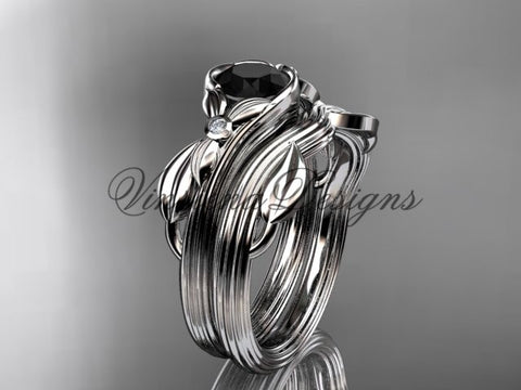 Unique Platinum diamond floral engagement set, enhanced  Black Diamond  ADLR324S - Vinsiena Designs
