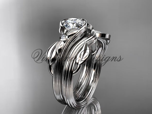 Unique platinum diamond floral engagement set, One Moissanite  ADLR324S - Vinsiena Designs