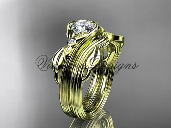 Unique 14kt yellow gold diamond floral engagement set, One Moissanite  ADLR324S - Vinsiena Designs