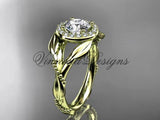 Unique 14k yellow gold diamond engagement ring "Forever One" Moissanite ADLR328 - Vinsiena Designs