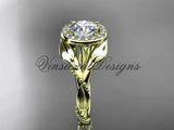 Unique 14k yellow gold diamond engagement ring "Forever One" Moissanite ADLR328 - Vinsiena Designs