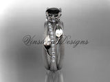 Platinum diamond leaf and vine engagement ring, Enhanced Black Diamond ADLR329 - Vinsiena Designs