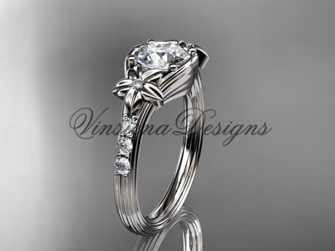 Unique platinum diamond "Forever One" Moissanite engagement ring ADLR333 - Vinsiena Designs