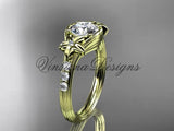 Unique 14k yellow gold diamond leaf and vine, floral engagement ring ADLR333 - Vinsiena Designs