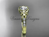 Unique 14k yellow gold diamond leaf and vine, floral engagement ring ADLR333 - Vinsiena Designs