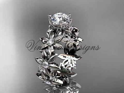 Unique 14k white gold diamond floral engagement ring ADLR339 - Vinsiena Designs