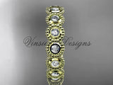 14k yellow gold white sapphire flower wedding band, engagement ring ADLR345 - Vinsiena Designs