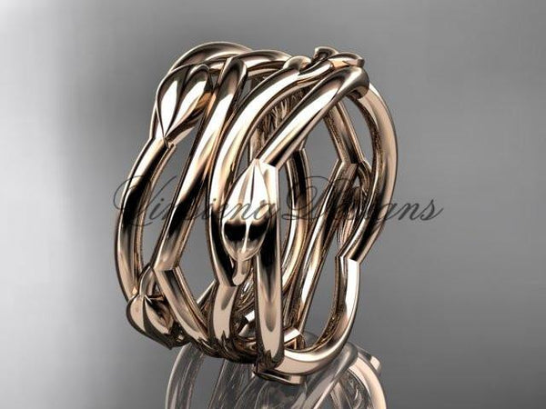 14kt rose gold leaf and vine wedding ring, wedding band ADLR351B