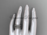 Platinum matte finish leaf and vine, flower wedding ring, wedding band ADLR352G
