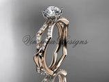 14kt rose gold diamond leaf and vine wedding ring, engagement ring ADLR353