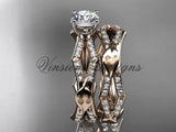 14kt rose gold diamond leaf and vine wedding ring, engagement set ADLR353S