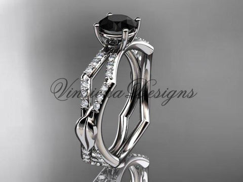 Platinum diamond leaf and vine, engagement ring, Enhanced Black Diamond ADLR353