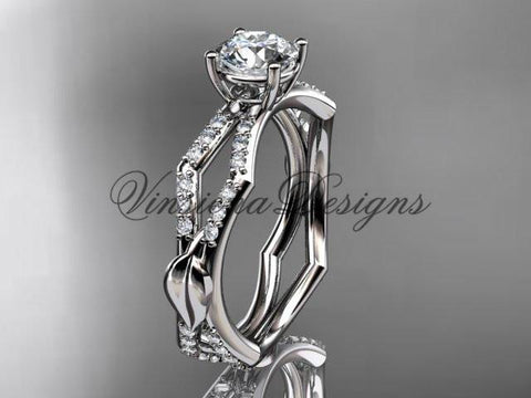 14kt white gold diamond leaf and vine wedding ring, engagement ring ADLR353