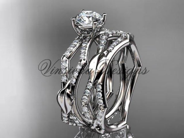 Platinum diamond leaf and vine wedding ring, engagement set ADLR353S