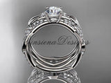 Platinum diamond  wedding ring, engagement set, One Moissanite ADLR353S