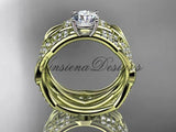 14kt yellow gold diamond leaf and vine wedding ring, engagement set ADLR353S