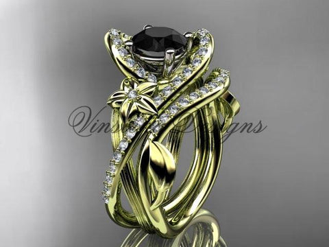 14k yellow gold diamond unique engagement set, Enhanced Black Diamond ADLR369S - Vinsiena Designs