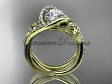 14k yellow gold diamond unique engagement set "Forever One" Moissanite ADLR369S - Vinsiena Designs