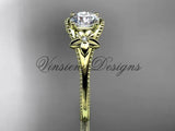 14k yellow gold leaf and flower diamond unique engagement ring ADLR375 - Vinsiena Designs