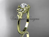 14k yellow gold leaf and flower diamond unique engagement ring ADLR376 - Vinsiena Designs