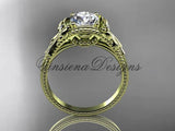 14k yellow gold leaf and flower diamond unique engagement ring ADLR376 - Vinsiena Designs