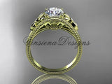 14k yellow gold leaf and flower diamond unique engagement ring ADLR377 - Vinsiena Designs