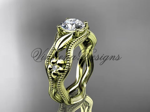 14k yellow gold leaf and flower diamond unique engagement ring ADLR382 - Vinsiena Designs