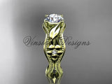 14k yellow gold leaf, flower diamond unique engagement ring Moissanite ADLR382 - Vinsiena Designs