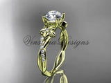 14k yellow gold flower diamond engagement ring "Forever One" Moissanite ADLR388 - Vinsiena Designs