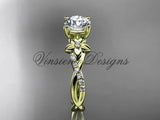 14k yellow gold flower diamond engagement ring "Forever One" Moissanite ADLR388 - Vinsiena Designs