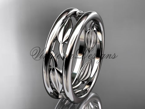 14kt white gold leaf wedding band, engagement ring ADLR400G - Vinsiena Designs