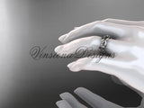 14kt white gold diamond leaf and flower wedding band, engagement ring ADLR402B - Vinsiena Designs