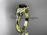 14k yellow gold engagement ring, butterfly ring, enhanced Black Diamond ADLR514 - Vinsiena Designs